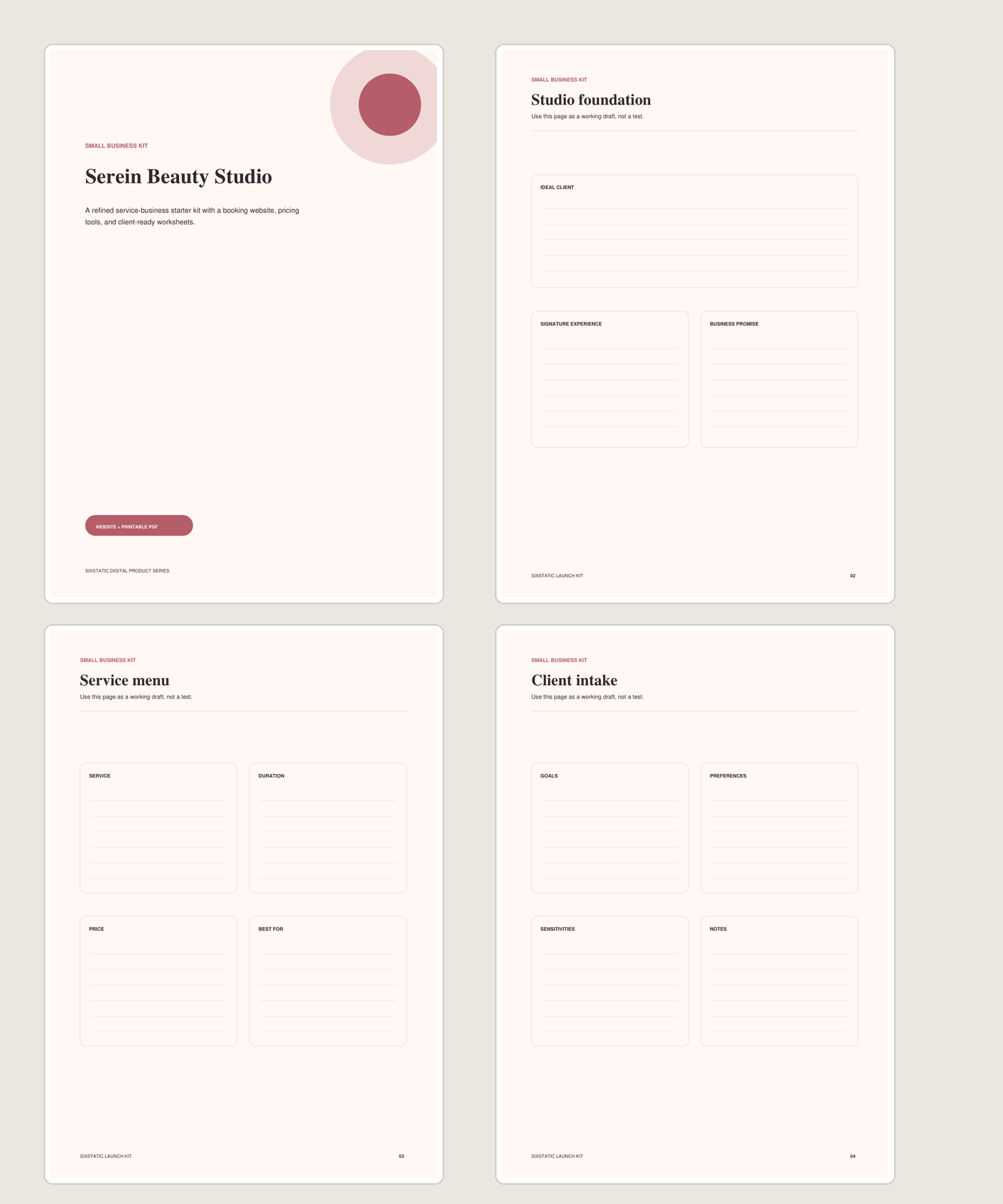 Serein Beauty Studio Starter Kit printable PDF preview