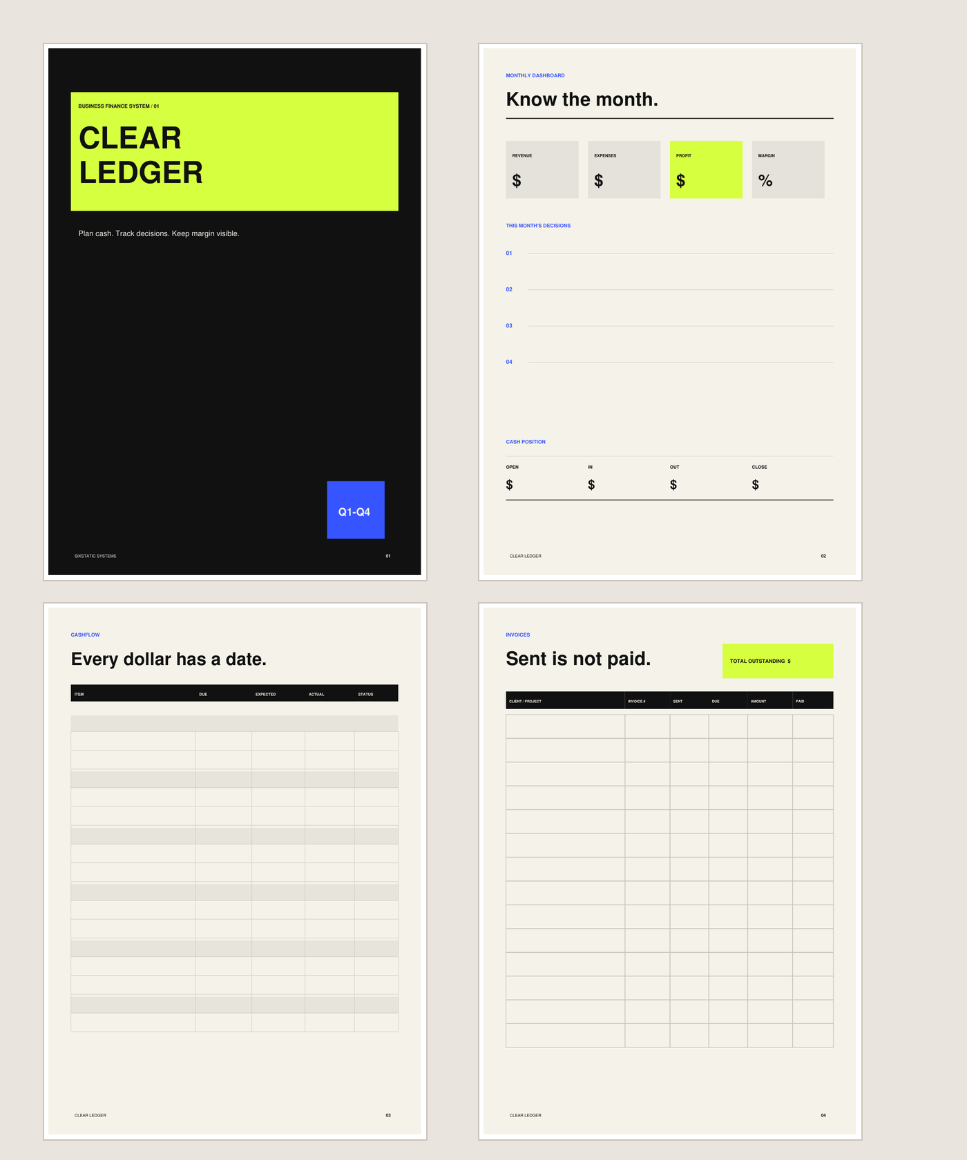 Clear Ledger Business Planner printable PDF preview