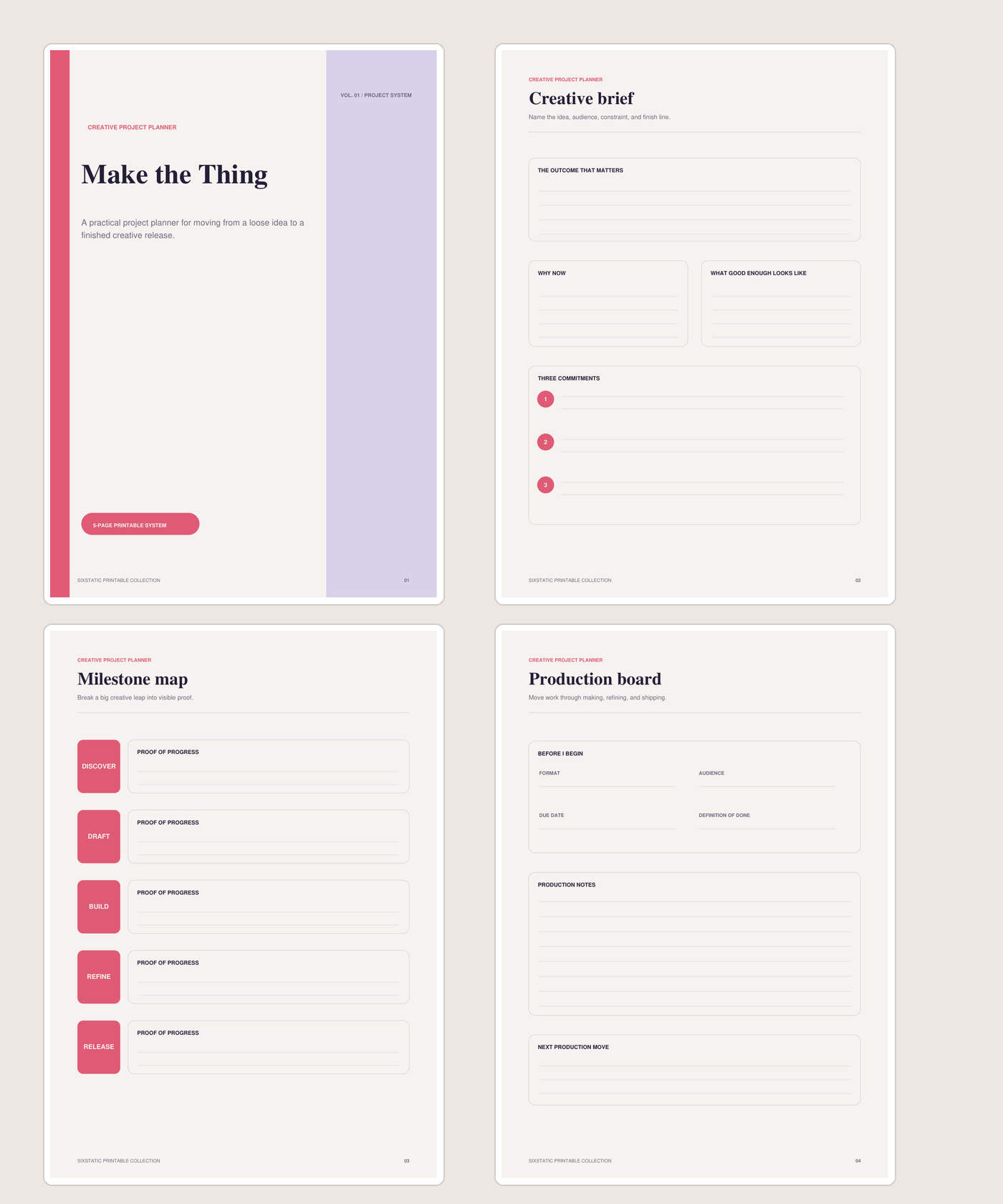 Make the Thing: Creative Project Planner printable planner preview