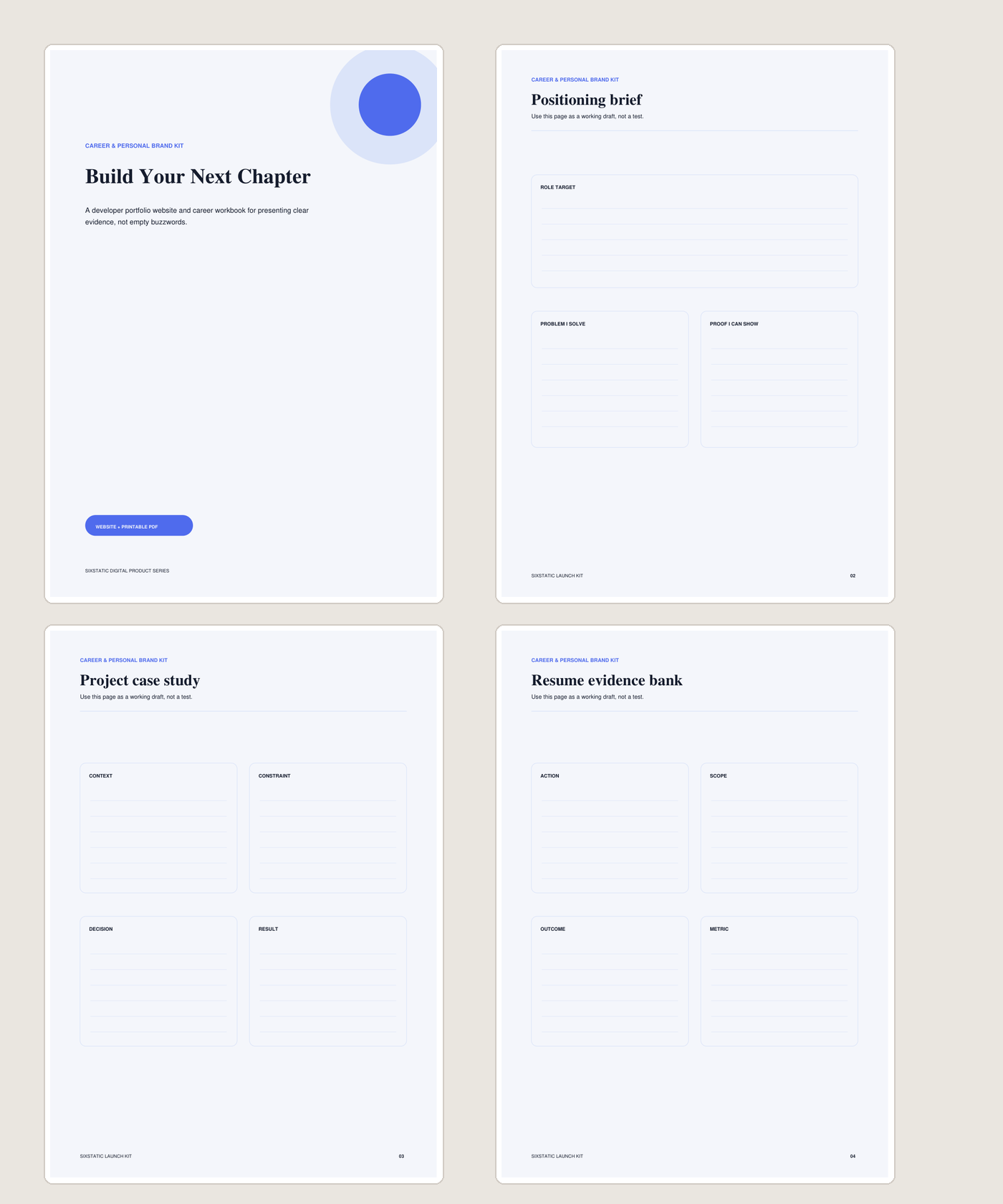 Developer Career & Portfolio Kit printable PDF preview