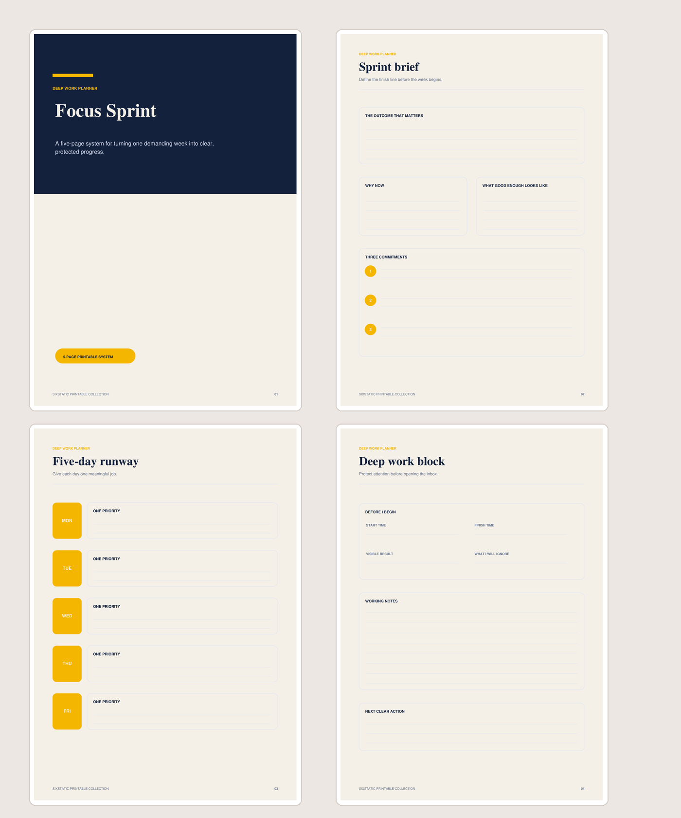 Focus Sprint Planner printable planner preview