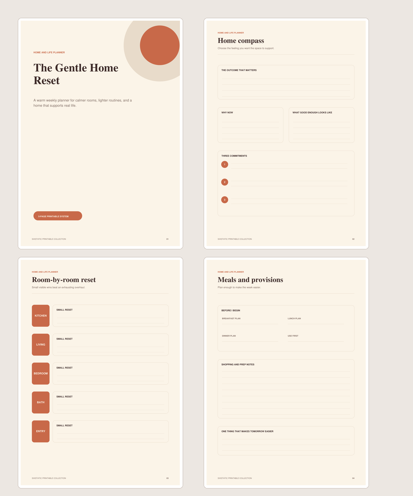 The Gentle Home Reset printable planner preview