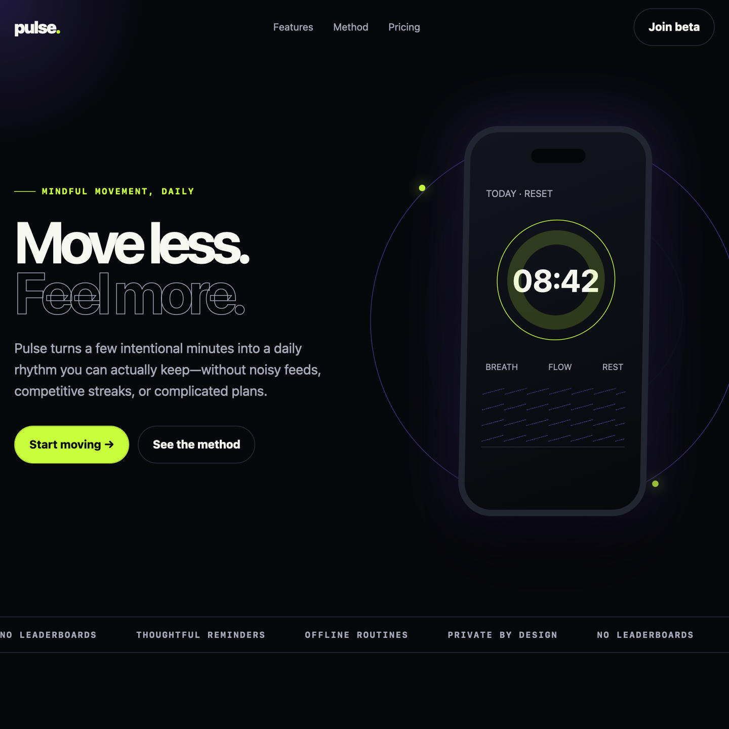 Pulse Mobile App Landing Page animated website preview