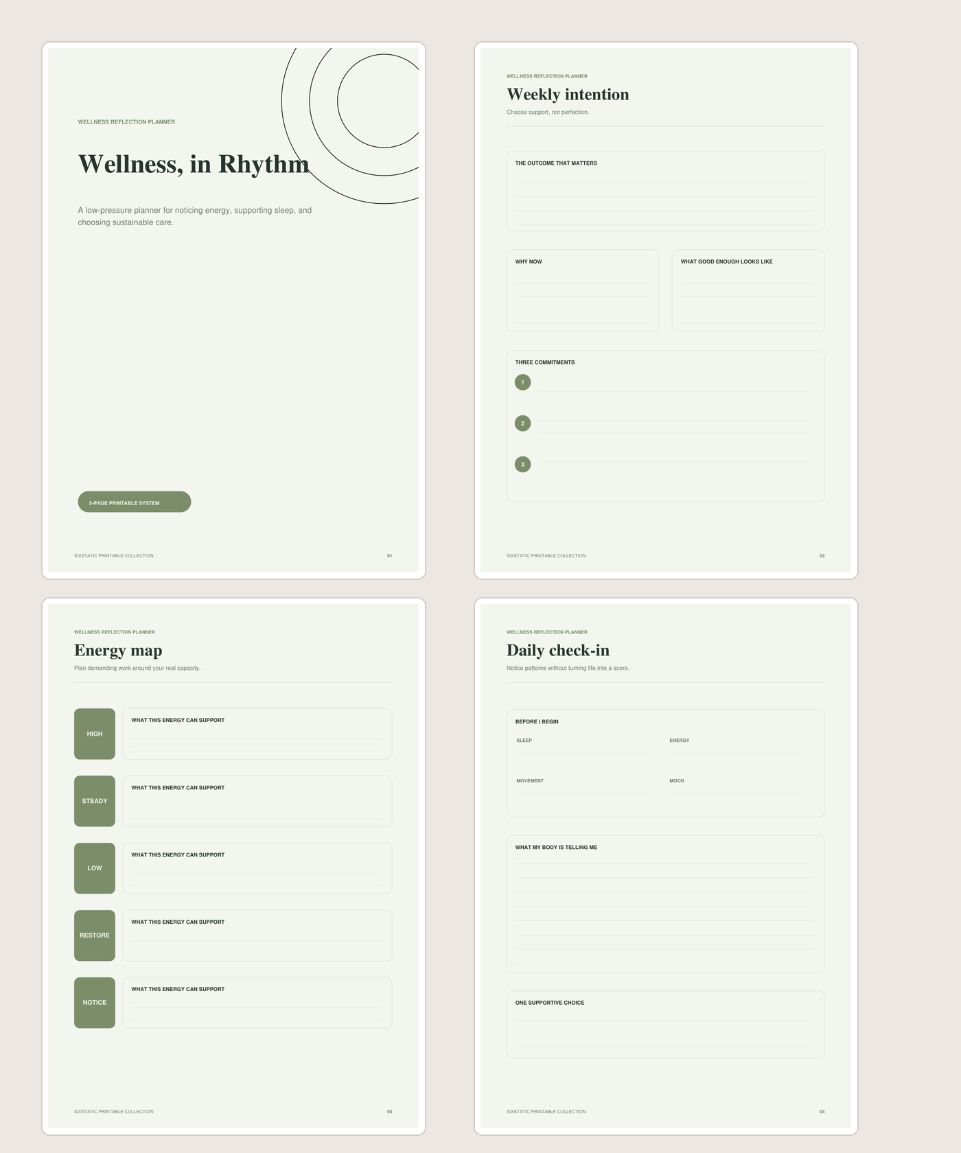 Wellness, in Rhythm printable planner preview